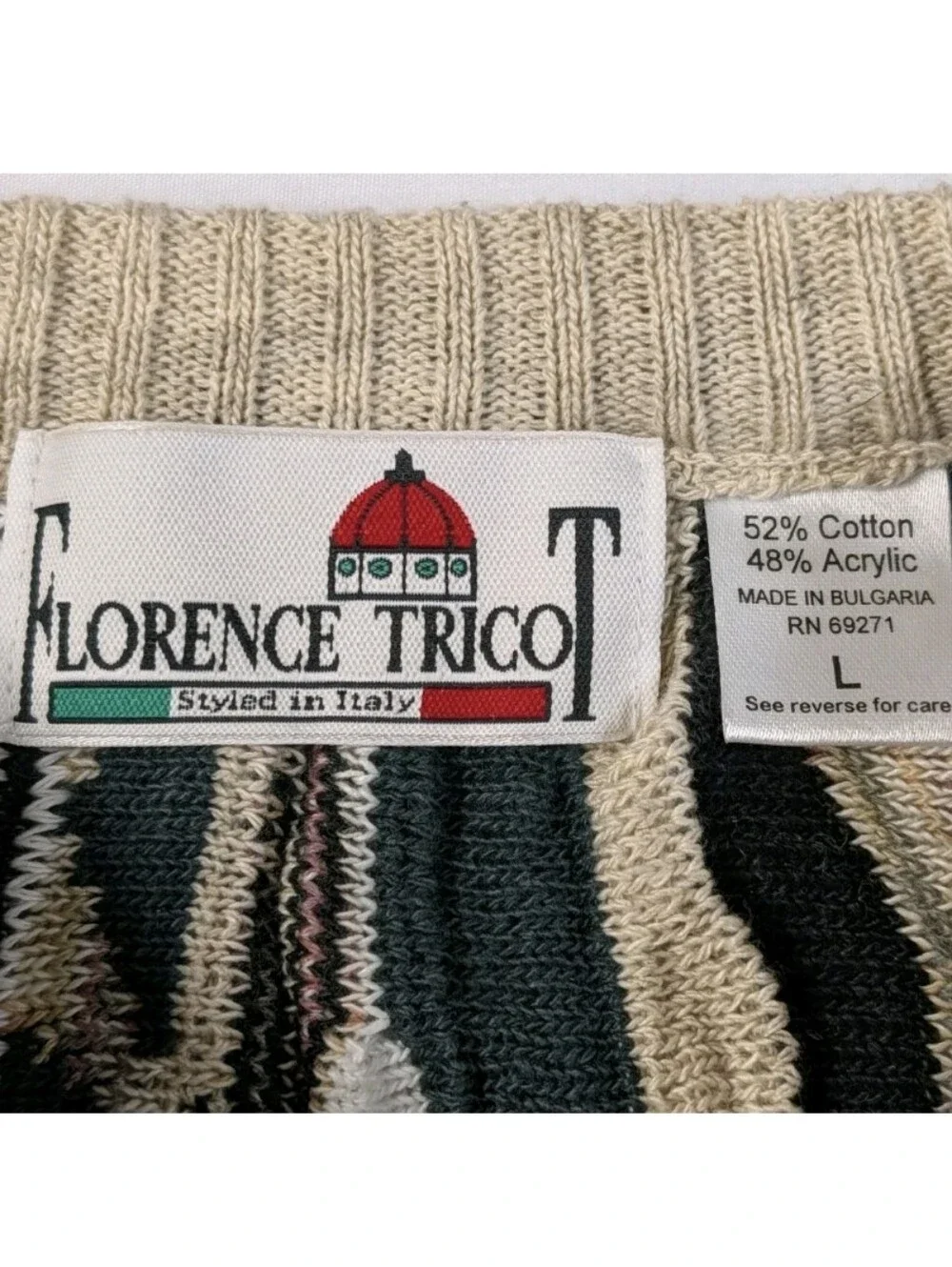 Vintage Florence Tricot 3D Knit Sweater Mens L Geometric Coogi Style Textured